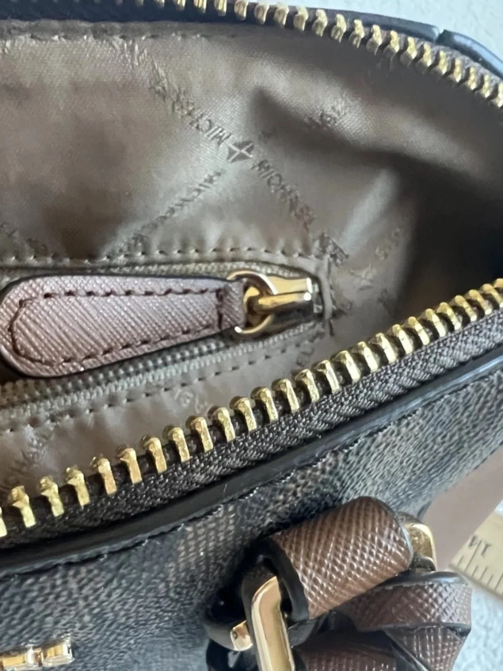Michael Kors Ciara Brown Satchel monogram Signature Bag With Charm NO STRAP